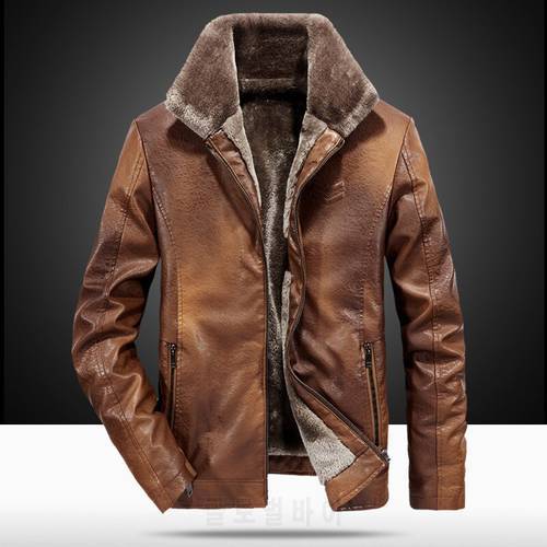 Winter Dad Gift, Fashion Solid Color Large Size Men&39s Fur One Men&39s Leather Jacket , Lapel Middle-aged Men&39s Thickening Leather