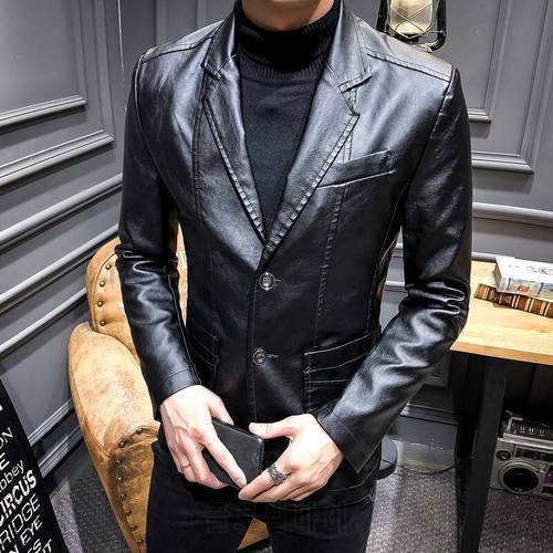 MYAZHOU 2019 New Autumn Men&39s PU Leather Jacket for Men , Fashion slim Male Jackets ,Casual Coat Male Clothing Casaco Masculino