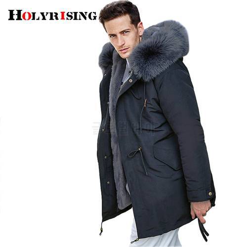 Winter rabbit fur liner Parker coat men big Fake fur Hoodies Mid-length winter jacket Suitable for Russian winter windbreaker