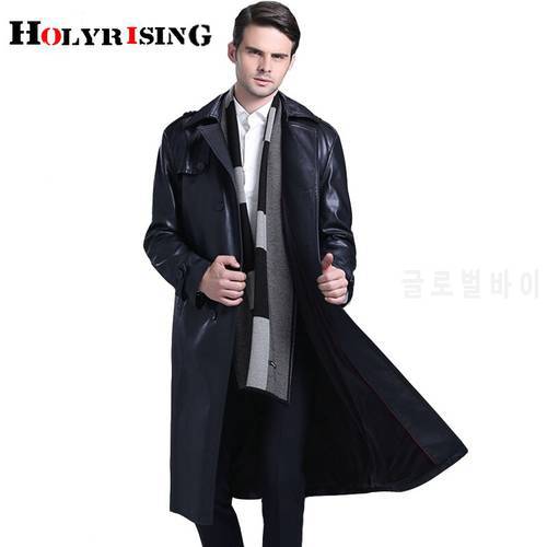 Holyrising Men Pu Leather jacket Business Leather trench coat slim thicken Long paragraph overcoat leather winter coat 18722-5