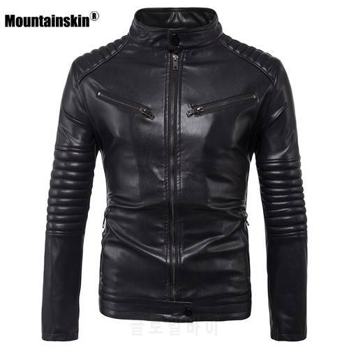 Mountainskin 2021 New Men&39s Leather Jacket Men Motorcycle PU Coats Windproof Zipper Pockets Leather Jackets Male 5XL SA894