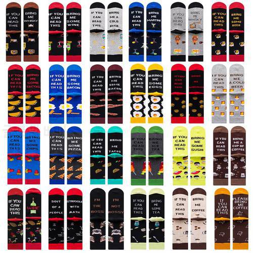 Eu 40-46 Mens Socks Cotton Casual Funny Happy Harajuku Letter Coffee Egg Beer Sushi Pizza Cat Sock Christmas Gift for Man