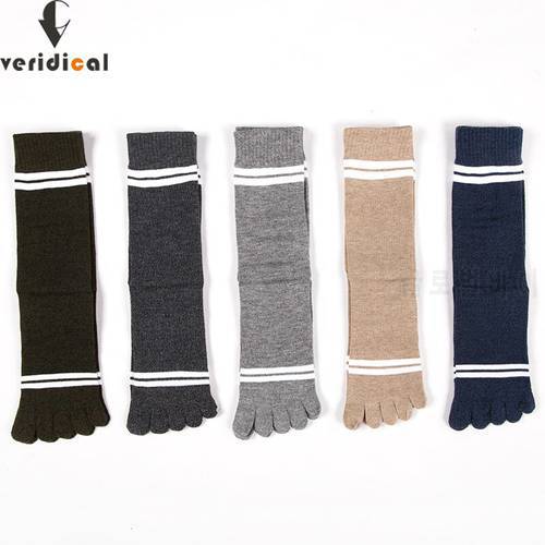 5 Pairs Large Size Man Socks With Toes Combed Cotton Colorful Five Finger Socks Striped Party Dress Long Happy Socks Fashion