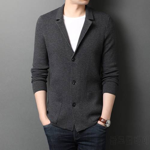 2021 Autumn New Men&39s Wool Knit Jacket Business Casual Single-breasted Sweater Cardigan Jacket Male Brand Clothes