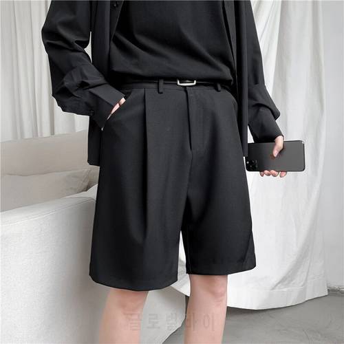 Summer Men&39s Shorts Straight Fit Knee-Length Short Suit Pant Solid Beige Black Summer Clothing Student Thin Casual Shorts Man