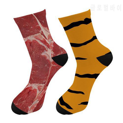 Men Fashions 3d Printed Tiger Skin Meat Crew Socks Men Women Funny Raw Beef Dollars Socks Street Trend American Flag Tube Socks