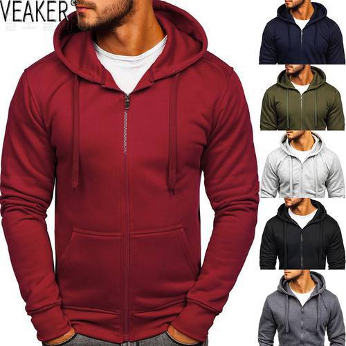 2021 New Men&39s Casual Zipper Hoodies Sweatshirts Male black Green Solid Color Hooded Outerwear Tops S-2XL
