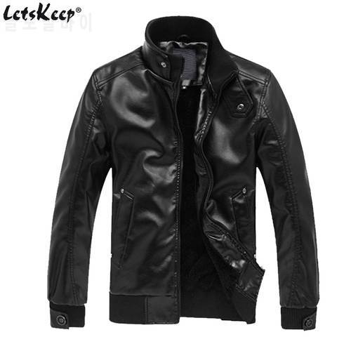 LetsKeep Autumn Winter PU Leather jacket men Stand collar Motorcycle Outerwear coat mens slim fit jackets plus size, ZA444