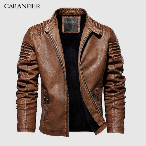 CARANFIER Mens Leather Jackets Overcoat Autumn Winter Male Fashion Motorcycle Faux Jacket Coat Men Casual High Quality PU Jacket