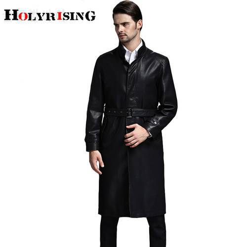 Holyrising Men Casual Pu Coat Business Casual Leather trench coat slim veste cuir homme long leather coat 18721-5