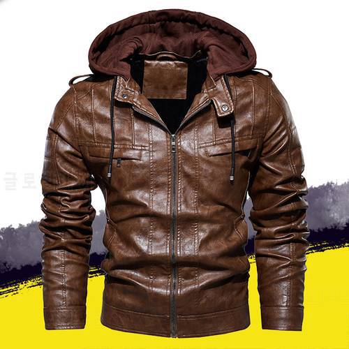 Mens Leather Jacket Zipper Hooded Jacket Men Winter Coat Slim Motorcycle Jacket Fashion Clothing Outwear Plus Size 4XL 2020 New