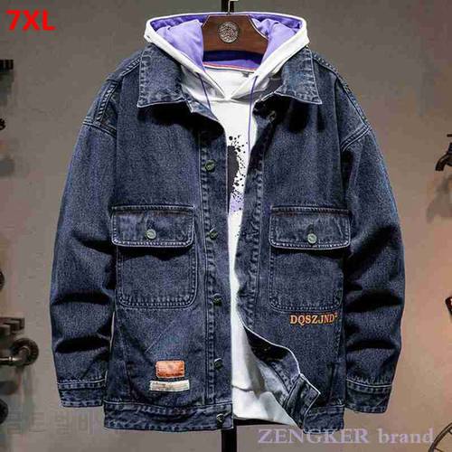 Autumn denim jacket mens plus size mens loose top plus size mens jacket black tide 7XL men coat jeans jacket men