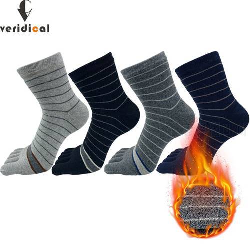 5 Pairs Cotton Five Fingers Socks For Mans Boy Winter Thick Warm Terry Toe Socks Soft Business Solid Striped 5 Finger Socks