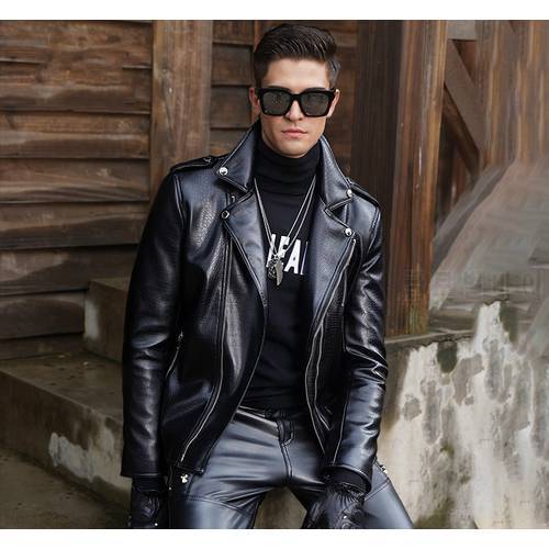 Men&39s New Spring and Summer Slim Short Leather Jacket Diagonal zipper Men&39s Motorcycle PU Leather Jackets and Coats High Quality