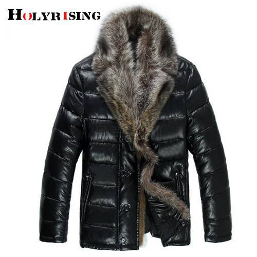Holyrising Men big Real Raccoon Fur collar Down coat Warm men&39s down jacket doudoune homme S-4XL Thicken Coat 19054-5