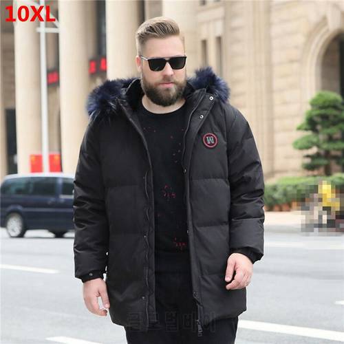 Winter men&39s big fur collar white duck down jacket for 160kg jacket long section plus size 10XL 9XL 8XL 6XL 7XL 5XL