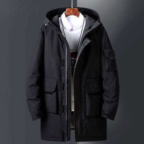 White Down Jacket Men Winter Thick Warm Long Parkas Hooded Coat Overcoat Windproof -30 Degrees Snow Down Jackets Doudoune Homme