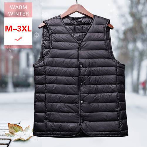 New Autumn Winter Men White Duck Down Vest Male Ultra Light V Neck Causal Sleeveless Jacket Soft Casual Warm Good Quality Liner