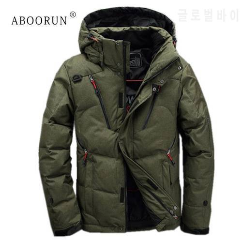 ABOORUN Winter Mens Fashion Down Coat Solid Thick Hooded Down Jackets Men&39s Casual Warm Coat Parkas