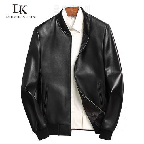 Dusen Klein Men Genuine Leather Jacket Sheepskin Coat Slim/Casual/Black I6086