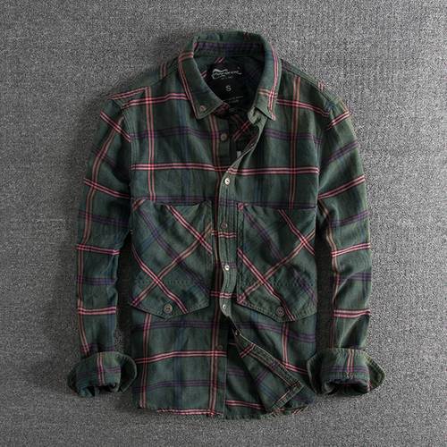 2020 Autumn Winter Europe America Simple Fashion Plaid Youth Long-Sleeve Blouse Washed Oxford Cloth Business Fashion Men&39s Shirt
