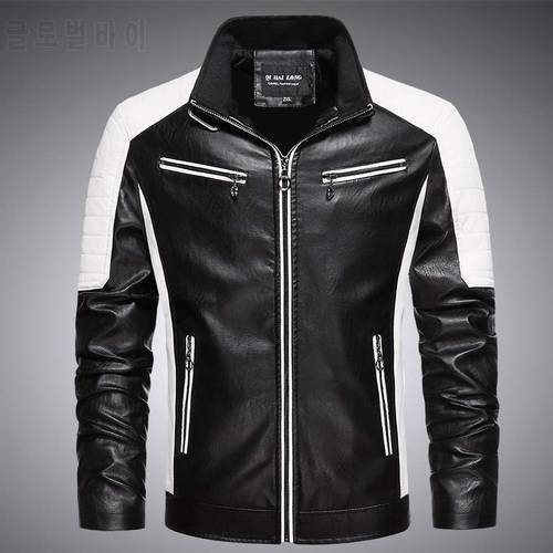 New Fashion Men Leather Jackets Slim Fit Coats Multi Zippers Patchwork Motorcycle Leather Jacket Male Punk Jacket