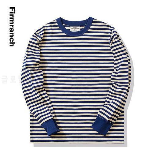 Firmranch New Men/Women 280g 100% Cotton Pinstripe Long Sleeve Sweatshirt Breton Top O-neck Hoodie Amekaji Sailor Striped Shirt