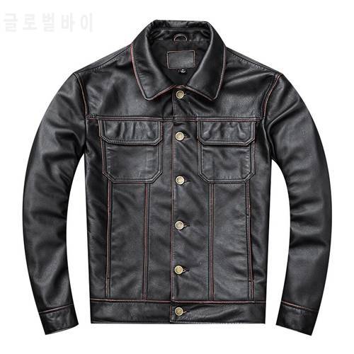 Free shipping,2019 style handsome leather jacket.fashion young men genuine leather coat.vintage cowhide jackets.short slim