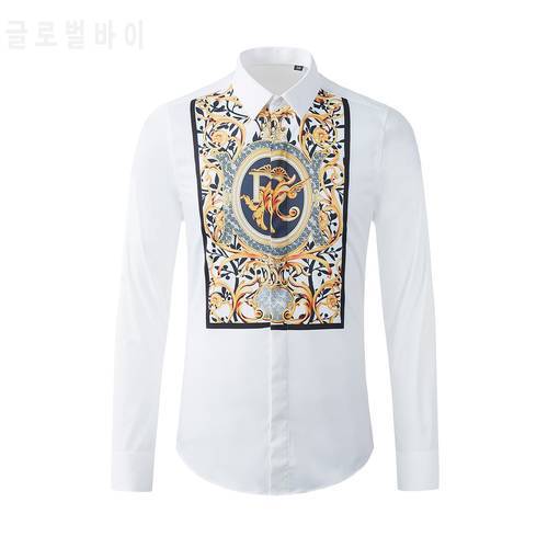 Minglu 100% Cotton Mens Shirts High Quality Long Sleeve Royal Printed Casual Mens Dress Shirts Slim Fit Party Man Shirts 3xl