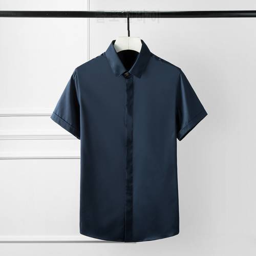 Minglu Mens Shirts Luxury Solid Color Short Sleeve Men Shirts Camisa Masculina Plus Size 3xl 4xl Casual Slim Fit Man Shrits