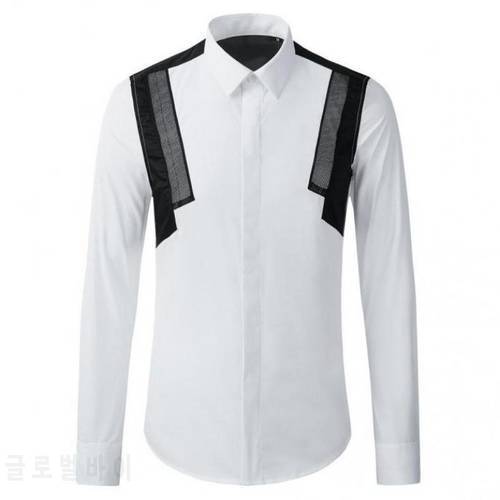 Minglu 100% Cotton Mens Shirts Luxury Long Sleeve Mesh Splice Casual Male Shirts Fashion Slim Fit Party Mens Dress Shirts 3XL