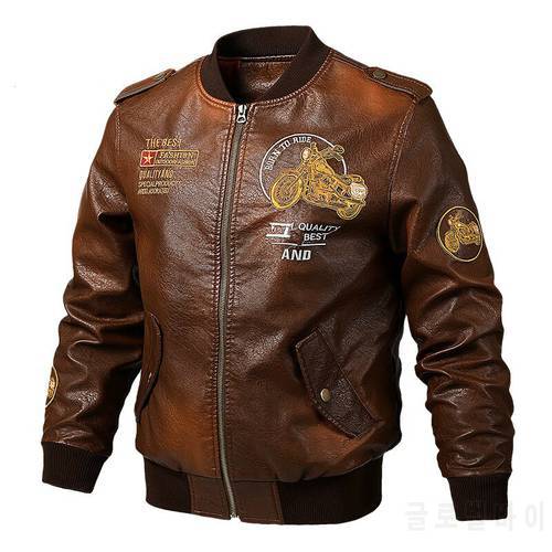 Male Leather Jacket Slim Fit Coat Men Stand Collar jaqueta PU Coats Biker Jackets Casual Motorcycle Faux Fur S-5XL Jacket Fleece