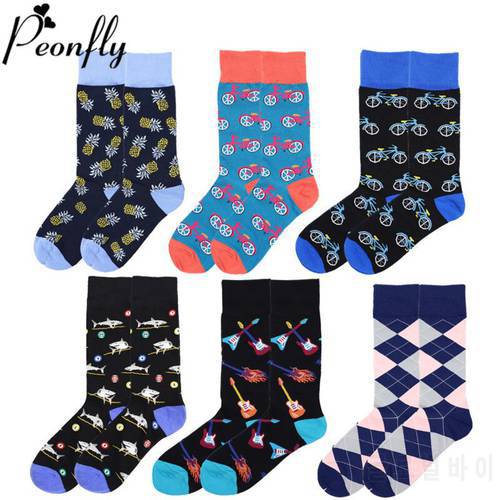 Peonfly New 2020 Autumn Men&39s Socks Funny Cartoon Animal Shark Bicycle Guitar Printed Calcetines Casual Cotton Happy Socks