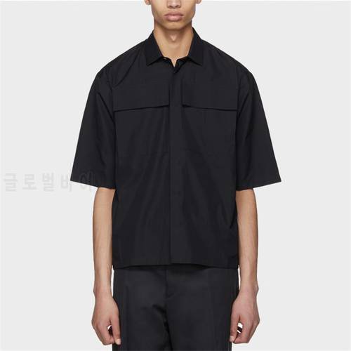 Tooling short-sleeved shirt OVERSIZE loose front big pockets five-point sleeve summer simple shirt