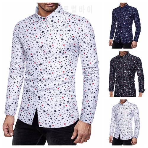 Men Shirts 2020 New European Size Versatile Men&39s Five-pointed Star Print Slim Men Shirt Long Sleeve