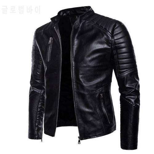 EU SIZE Men Winter Vintage Leather Jackets Outwears Multi Zipper Faux Leather Jacket Motorcycle leather Coat