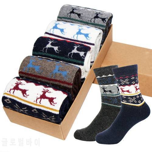 5 Pair Autumn Winter Thick Warm Men Wool Socks off white Harajuku Deer Pattern Calcetines hombre Compression Skarpetki Sock meia
