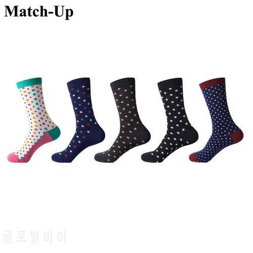 Match-Up Fashion Mens Cotton Socks Colorful Jacquard Art Socks Hit Color Dot Long (5 Pairs/Lot) US 7.5-12