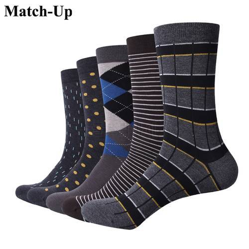 Match-Up Men Business Cotton Stripe Plaid Socks Cool Casual Dress Socks Wedding gift Socks(5 Pairs / lot )