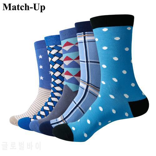 Match-Up Men Colored Blue style Cotton Socks argyle Casual Crew Socks (5 Pairs/Lot) US 7.5-12