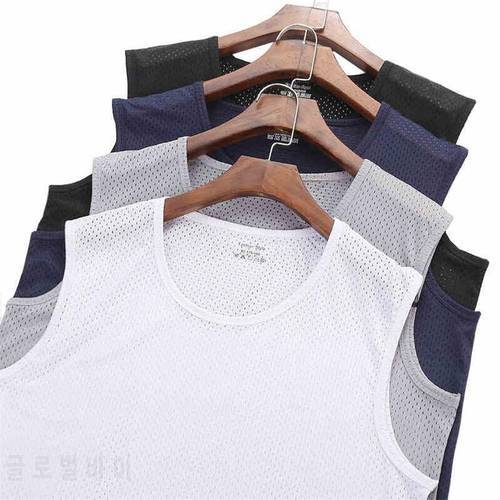 Men&39s Breathable Mesh Vest Male Ice Silk Quick-drying O- Neck Hollow Sleeveless Vest Wide Shoulder Waistcoat Fitness Slim