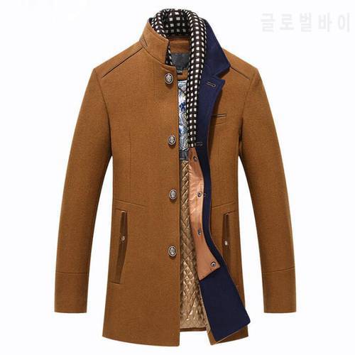 Men&39s Wool Coat Winter Cashmere Jacket Men Casual Windbreaker Long Slim Fit Trench Coat Thick Woolen With Detachable Scarf Coats