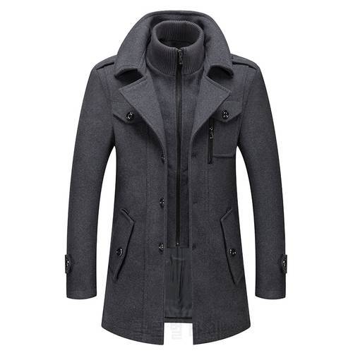 New Winter Wool Coat Men Double Collar Thick Jacket Single Breasted Trench Coat