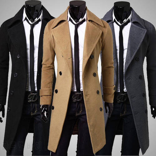 Fashion Men&39s Full Sleeve Smart Casual Workwear Windbreaker Coat Warm Thick Woolen Peacoat Long Overcoat Clothes