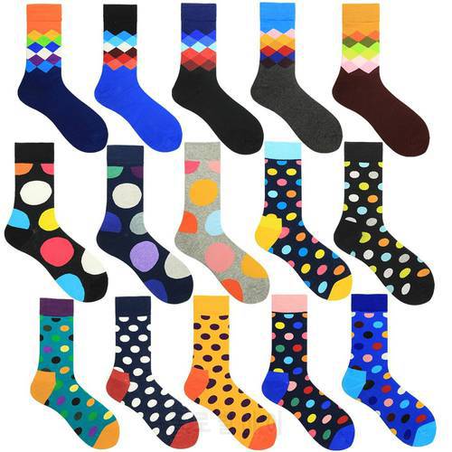 Funny Colorful Happy Socks Classic Plaid Dot Combed Cotton Sokken Harajuku Geometric Lattice Striped Hip Hop Calcetines Hombre