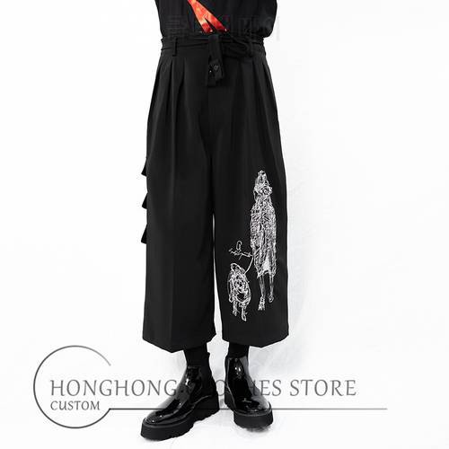 S-6XL Big yards men&39s trousers Original design and homemade embroidered men&39s casual pants wide-leg pants skirt pants
