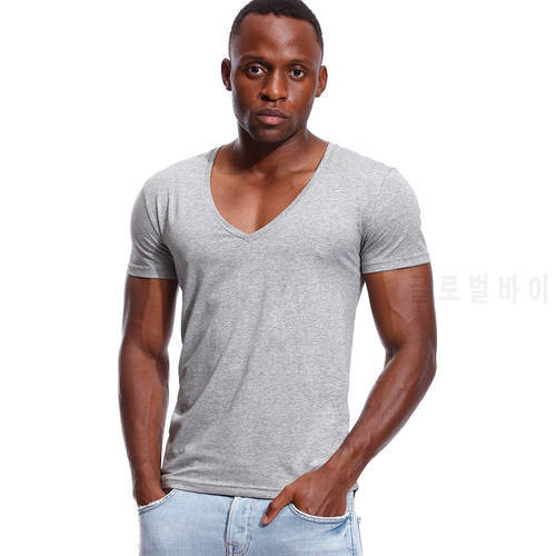 Deep V Neck T Shirt for Men Low Cut Vneck Wide Vee Tee Male Modal Tail Slim Fit Short Sleeve Tshirt Invisible Undershirt