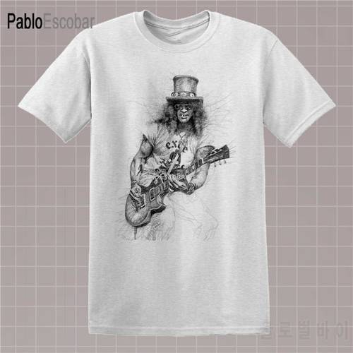 cotton tshirt Slash Drawn Rock Music T-Shirt Guns Velvet Roses Indie Sketch Revolver Tee Style Round Tee Shirt