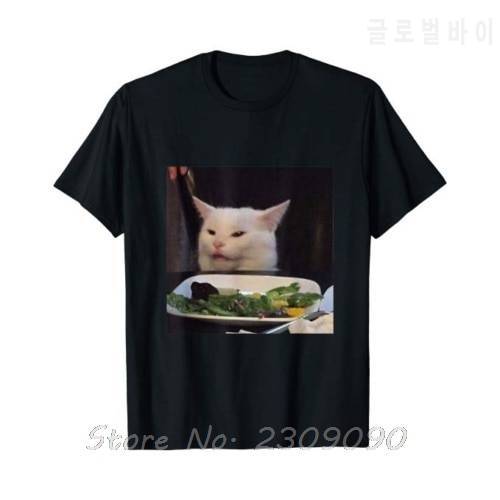 Dinner Table Cat Meme Funny Internet Yelling Confused Gift Black Men T-Shirt NEW Summer Cotton Tshirt Funny Tees Harajuku