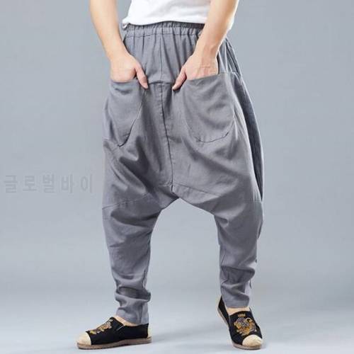 High Quality Linen Men Baggy Harem Pants Hip hop Harem Cross-Pants Desert Trousers Casual Linen Pants Male Clothing